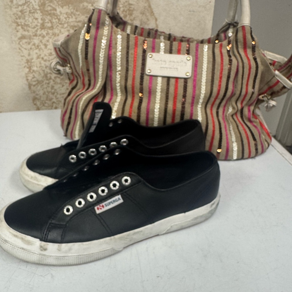 Superga Black Sneakers with White Soles